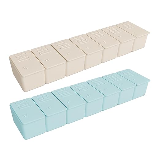 EZY DOSE Weekly (7-Day) Daily Pill Case, 2-Pack of Embossed Matte Pill Case, Daily Medicine & Vitamin Organizer Box, Large Easy-Open Compartments, BPA-Free Medication Planner for Travel, Cream & Teal