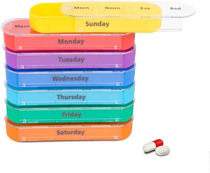 Portable Medicine Box Weekly Pill Organizer 7 Day 4 Times a Day Compact Pill Case with Leather Storage Bag for Travel and Home Health Care