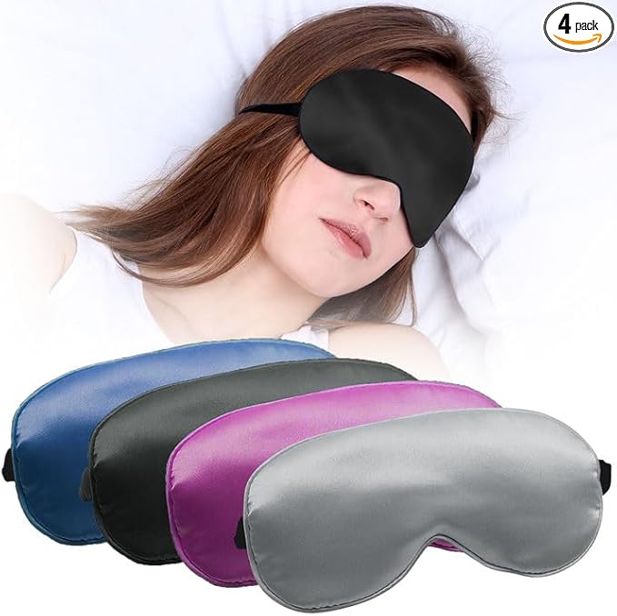 Sleep Mask, 4 Silk Dark Eye Mask for Sleeping High Light Blocking, Beauty Light-Blocking Eye Mask with Adjustable Strap, Smooth Soft Eye Mask for Women Men