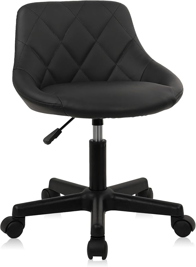 Low Back Small Rolling Stool with Backrest - 360° Swivel Chairs with Wheels, Adjustable Height Armless Vanity Chair, Thickened Seat Cushion Stool Chairs for Spa, Shop, Salon, Massage, Black, 1 Pack