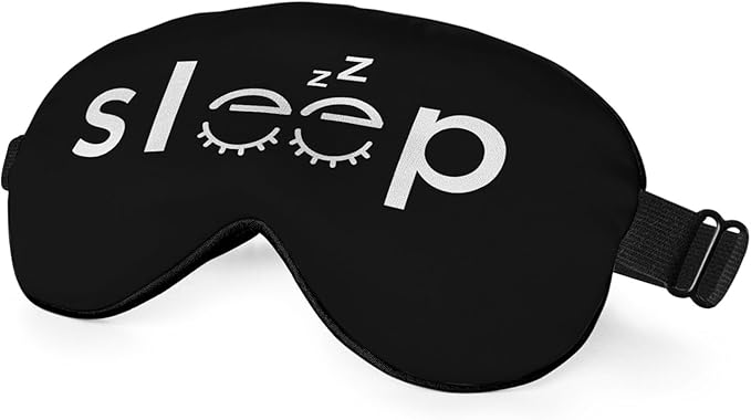 Sleep Warning Silk Eye Mask Sleep Mask Cute and Simple Black Eye Mask with Adjustable Strap Lightweight for Women Work Travel Night Sleep