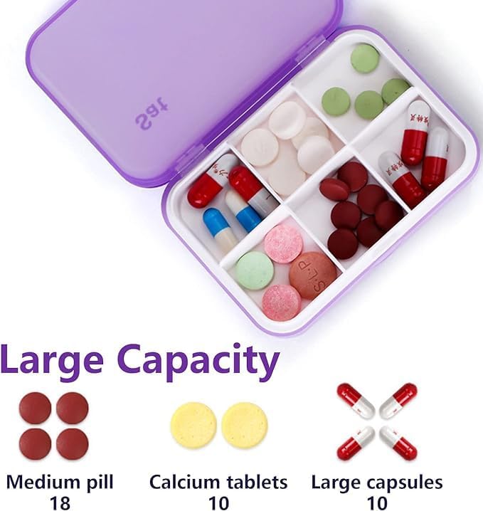 6 Times a Day, 7 Piece Set Pill Organizer-Weekly Daily Travel Medicine Multicolored Organizer,Portable 7 Day Pill Box with Moisture-Proof Pill Case Travel Pill Container for Vitamins Supplements
