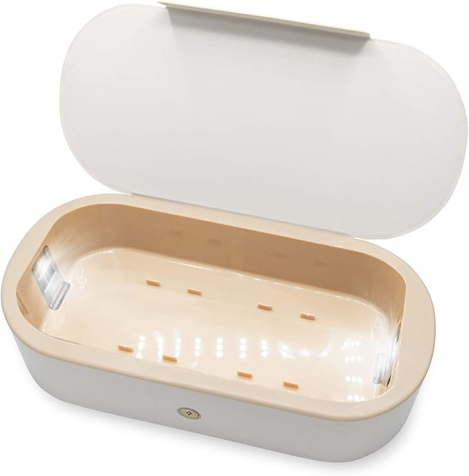 Sonix Beyond UV+O3 Sanitizer Box and Universal Charger UV and Ozone Disinfector for Phone, Mask, Makeup Brush, Nail Tool (White Croc)