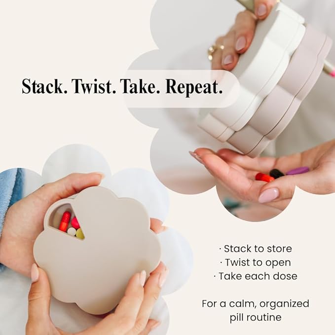 Dosey Twist+Stack Pill Organizer, Weekly & Daily Medicine Organizer Case, Portable Travel Pill Box, Compact Vitamin & Medication Storage Solution, Cloud