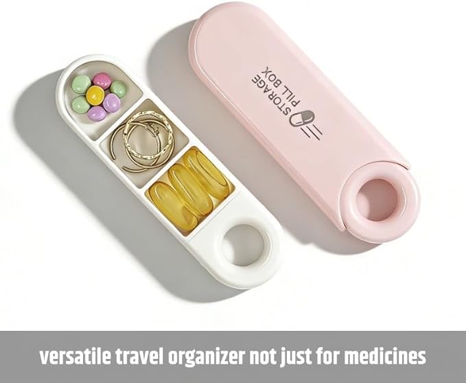 Slim Travel Pill Organizer, Small Daily Pill Case, Compact Portable Pill Holder, 3 Compartments Daily Vitamin Box (Grey)