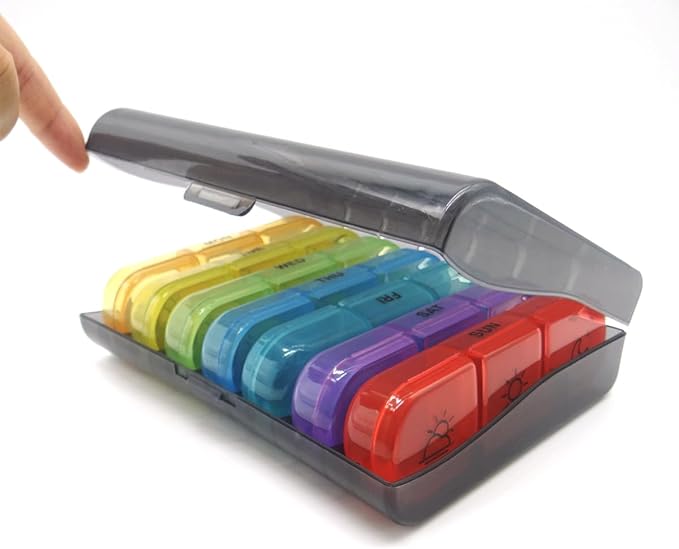 7-Day Travel Pill Organizer, 3 Times a Day, AM PM Pill Box 21 Tray with One-Side Large Opening for Easy Filling, Portable Travel Medicine Case for Medication, Vitamin, Fish Oil, Supplements