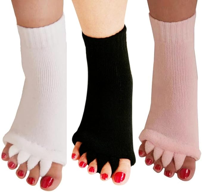 AIBEARTY 3 Pairs Yoga Sport Gym Five Toe Separator Socks Foot Massage Toeless Socks