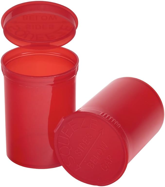 Multi-Use Airtight Empty Pill Bottles with Hinged Lids, 30 Dram Plastic Bottle Organizer for Supplements, Vitamins & Medicines, 12 Pack (Red Translucent)