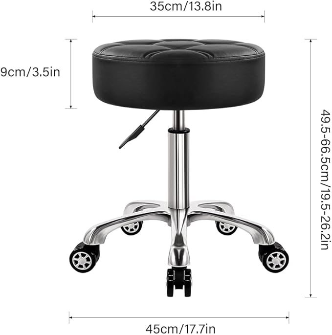 Heavy Duty Rolling Stool with Wheels Hydraulic Lift 360 Swivel Adjustable Rolling Chair Thick Leather Ergonomic Seat Stool Chair for Kitchen Drafting Lab Office Salon Massage Black