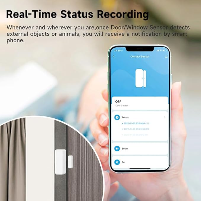 WiFi Door Window Sensor,Smart Door Open/Closed Detector with App Alert,Wireless Entry Detector Sensor Alarm for Home Security&Automation (1Pack)