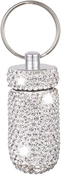 Pill Holder Keychain, Medicine Holder Pill Container Keychain Mini Size Waterproof and Light Weight Portable Pill Bottle Case, Bling Aluminum Key Chain for Outdoor Camping Traveling (White)