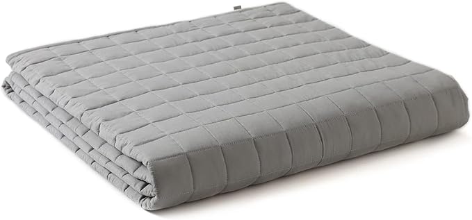 YnM 7lbs Weighted Blanket for Adults, Cotton Heavy Bed Throw Blanket with Cooling Glass Beads for All Season Use, Ideal for ~60lbs (41x60 Inches, Twin Light Grey)