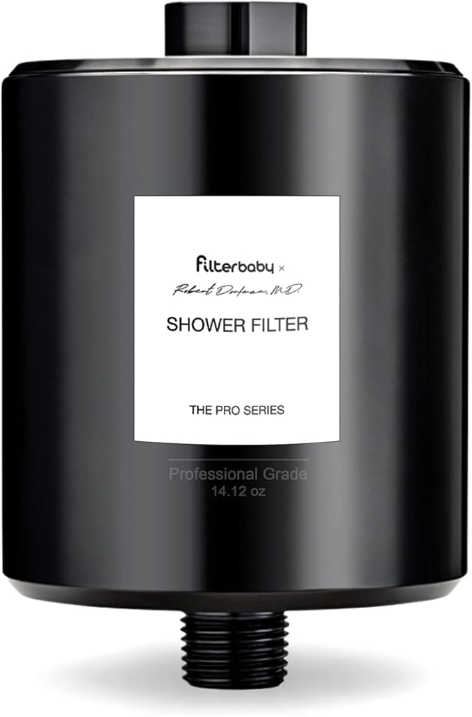 Filterbaby Titanium Shower Filter Pro - IAPMO Certified to NSF 177 Standard, Doctor Developed, Reduce up to 99% Chlorine/Chloramine/Lead/Certain Heavy Metals, Great Water Pressure,Long Lasting, Black