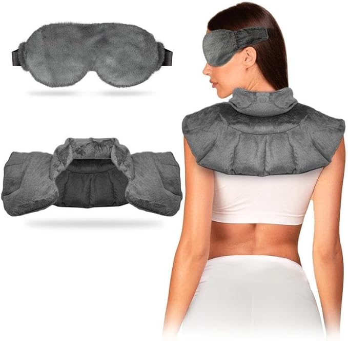 Neck & Shoulder Wrap + Heated Eye Mask – Hot & Cold Therapy Set for Pain Relief, Dry Eyes, Headaches & Stress – Microwavable, Portable, Ergonomic Design for Home & Travel Comfort by Superior Relief