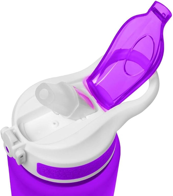 NatureWorks HydroMATE 32 oz Water Bottle with Time Markings Hourly BPA Free Reusable Leak Proof with Straw and Carrying Strap 1 Liter