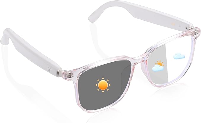 Smart Glasses for Women with Bluetooth, Photochromic Lenses, Open-Ear Audio, Touch Control, Hands-Free Calls & Music, 4–6H Battery, Bluetooth Glasses for Walking & Travel (Pink Frame)