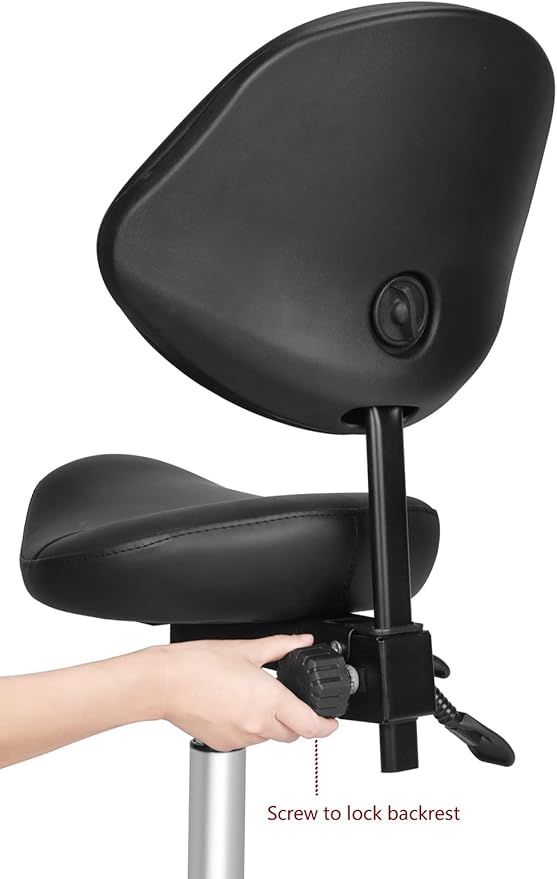 Kaleurrier Ergonomic Rolling Swivel Saddle Stool with Wheels - Hydraulic Lifting Height Adjustable Saddle Chairs for Clinic Hair Salon Lab Office Drafting Chairs (Black, with Back)