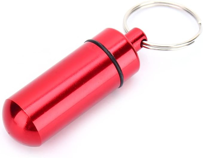Small Portable Box Keychain, Aluminium Alloy Mini Organizer Case Container for Purse,Waterproof Metal Holder Bottle for Outdoor Camping Travel(Red)