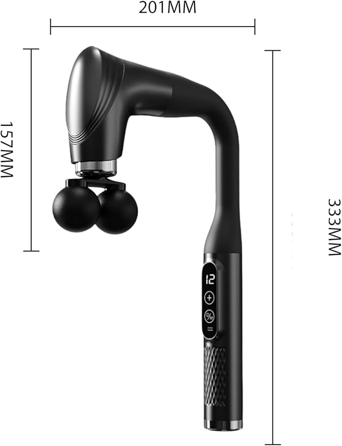 Dual-Head Massage Gun Deep Tissue with Extension Handle, Percussion Muscle Massager for Back, Neck, Shoulders, Waist & Legs, 12 Speed Levels, 5 Replaceable Heads, Pain Relief (Black)