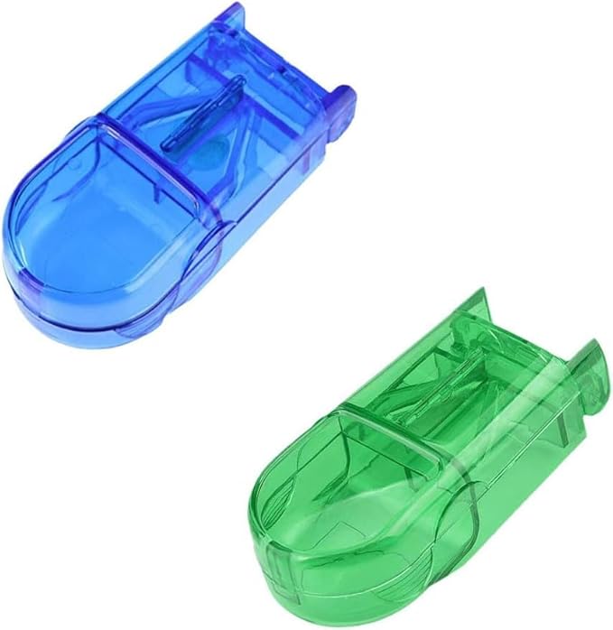 2pcs Green and Blue Cuts Pills for Small and Tiny Pills Tablet Splitter with Guard Pill Cutter and Crusher Cuts Pills for Cutting Small Pills or Medicine Organizer Medication Aids