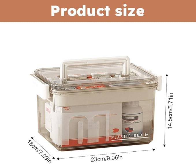 Clear Medicine Storage Organizer & First Aid Box, Multi-Layer Medicine Storage Box with Detachable Tray and Handle, Multi-Purpose Organizer for Family First Aid, Home, Travel(Clear)