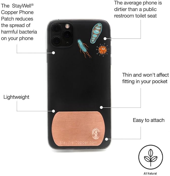 StayWell Pure Copper Plate Accessory Badge, Tablet or Cell Phone Health and Wellness Accessory (Two Sizes to Choose From)