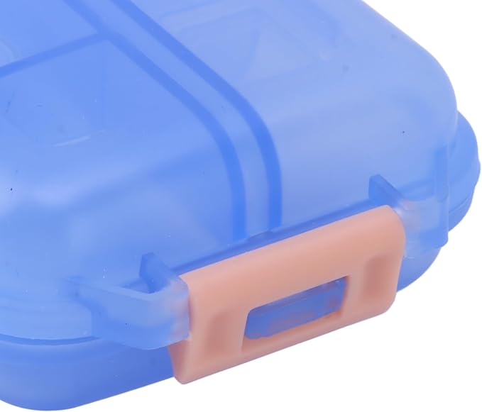 Travel Pill Organizer, 10 Compartments Pill Cases Waterproof Plastic Pill Box Small Medicine Organizer with Buckle Lock Weekly Portable Medicine Container for Purse(Blue)