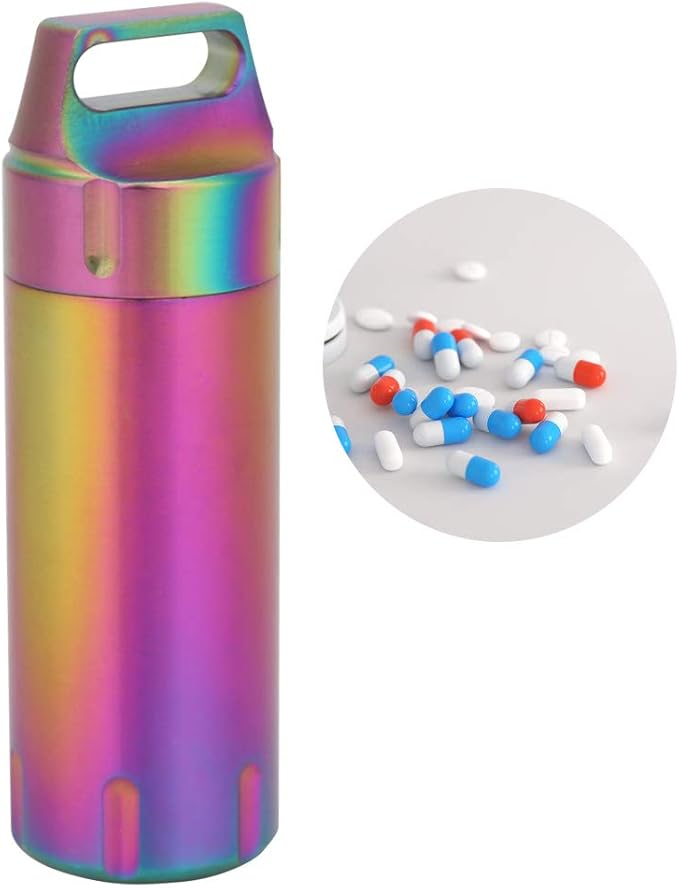 Organizers, Portable Box Case Stainless Steel Pills Case Container Bottles Keychain for Women Man Elderly Outdoor Sports Travel Holder (Colorful)