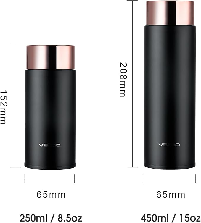 Vsitoo Smart self cleaning Insulated Water Bottle, 15oz Stainless Steel Vacuum Flask, AI Self-Clean, 30-Day Battery Life, BPA-Free, Magnetic Charging, Portable Travel Mug Gifts for Men Women, Black