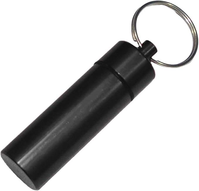 Sealed Jar Keychain Screw Lid Aluminum Alloy Waterproof Portable Small Travel Medicine Bottle Hanging Mini Tablet Pill Storage Bottle Container Holder Key Ring Black