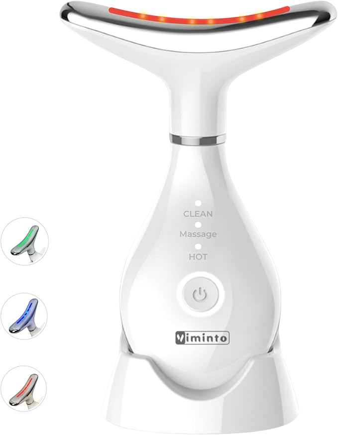 VIMINTO ® 3-in-1 Face Massager – Facial Massager Tool with Soothing Heat, Vibration, and Smart Touch – Red, Blue & Green Light Modes for Relaxation and Radiance – Compact & Portable - White