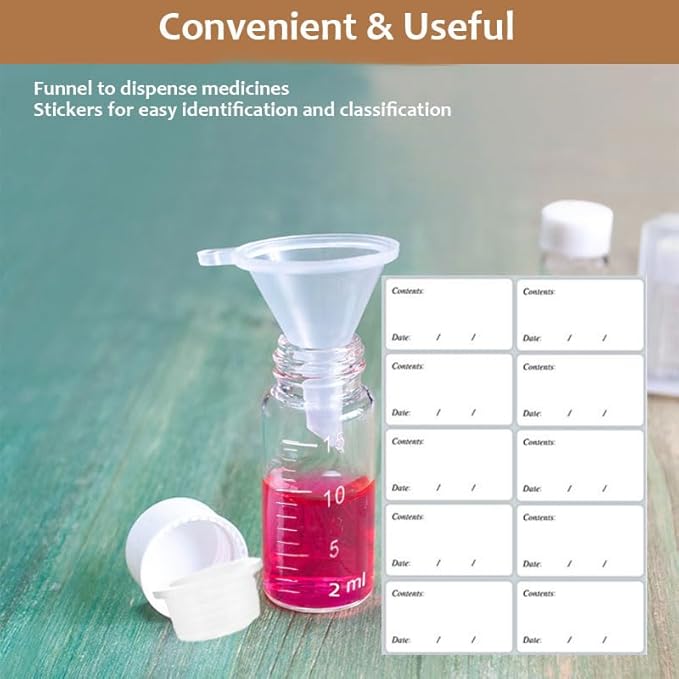 4 Pcs Travel Liquid Medicine Containers Small Liquid Medicine Dispenser Containers Leak-Proof Travel Glass Pill Bottle with Scale (15ml)