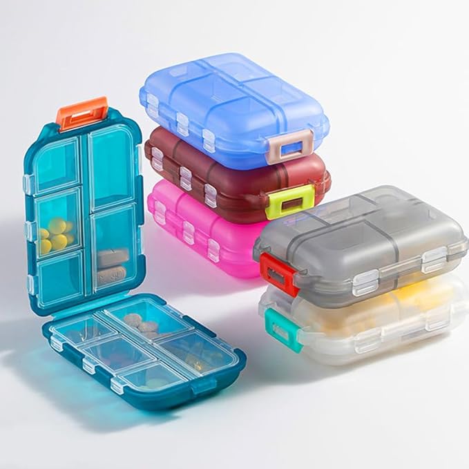 Daily Travel Pill Case Organizer, Small 10 Compartments Medicine Box Dispenser, Compact Purse Portable Pill Reminder Perfect for On-The-Go Storage Vitamin, Fish Oil, Calcium Tablet, Green