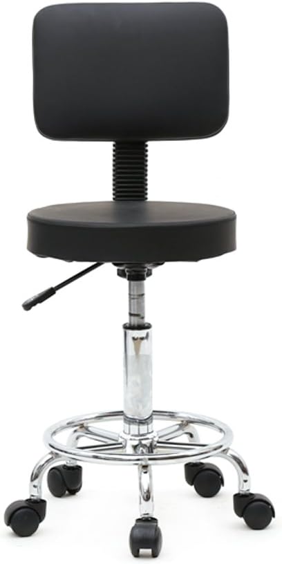 Modern Rolling Round Stool Chair,PU Leather Swivel Adjustable Rolling Stools,Ergonomic Swivel Salon Spa Barstools,Office Drafting Chairs,with Backrest Wheels,for Home, Kitchen, Medical, Lab (Black)