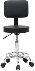 Modern Rolling Round Stool Chair,PU Leather Swivel Adjustable Rolling Stools,Ergonomic Swivel Salon Spa Barstools,Office Drafting Chairs,with Backrest Wheels,for Home, Kitchen, Medical, Lab (Black)