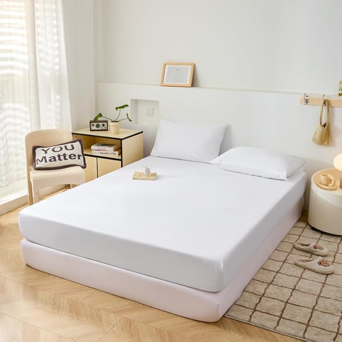 WenBags Waterproof Fitted Bed Sheets,Mattress Protector for Home & Hospital Care Beds, Soft Hospital Bed Sheets with Elastic All Around(1, White, Full)