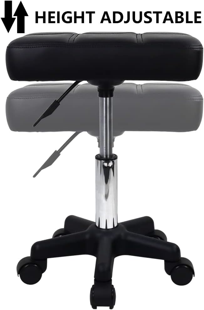 FURWOO Rectangle Rolling Stool with Wheels Height Adjustable Swivel Stool Chair for Spa Salon Massage Black