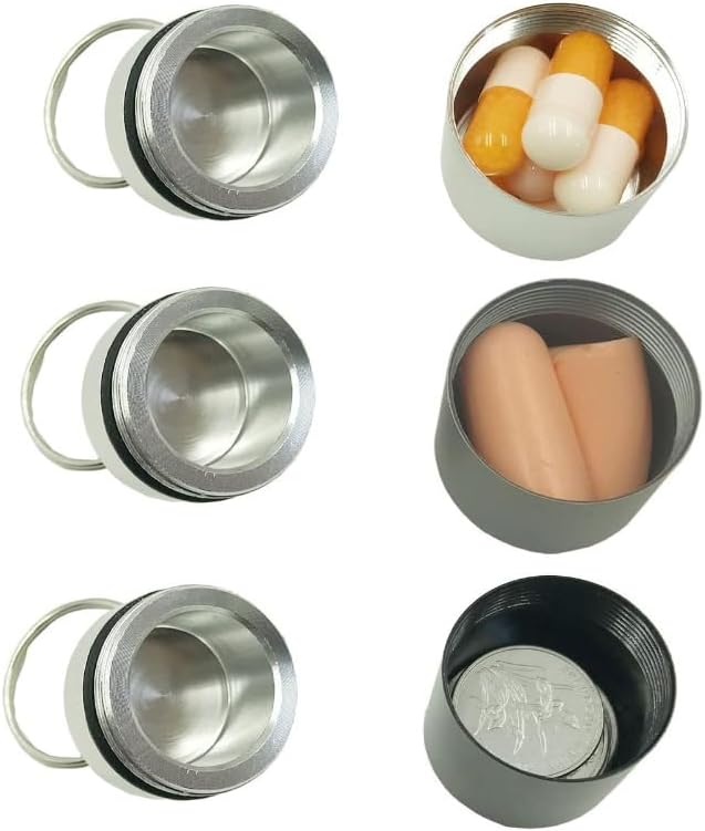 FAYALA 5 Packs Aluminum Pill Organizers, Waterproof Metal Pill Holder with Keychain