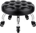 Pedicure Stool Low Roller Seat,Swivel stools Round Stool with Wheels, Black Low Chair with Wheels,PU Leather (Black StyleB)
