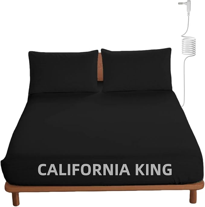OKOHEY Grounding Fitted Sheets with 15ft Earthing Cord, California King Size, 90% Organic Cotton + 10% Silver Fiber, Soft & Breathable Grounded Sheet for Better Sleep and Enhanced Wellness, Black