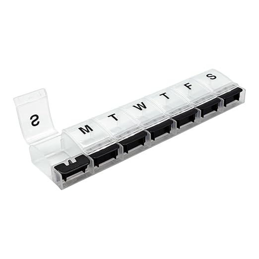 EZY DOSE Weekly (7-Day) AM/PM Daily Pill Organizer, Vitamin Case, and Medicine Container, X-Large Compartments, Arthritis Friendly, Convenient with Effortless Portability, Clear/Black Lids, BPA Free