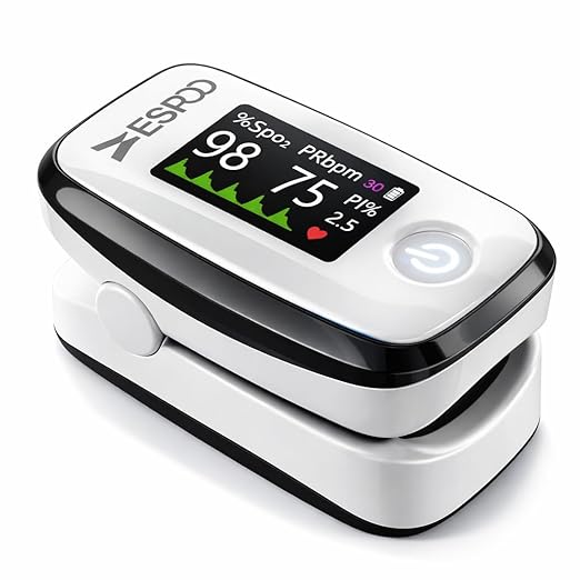 Pulse Oximeter Fingertip, Blood Oxygen Saturation Monitor with 20 Memories, Brightness&Alarm Ajustable(Batteries Lanyard Include)