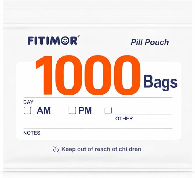 1000 Pack Pill Bags for Travel with BPA Free Clear Design, Pill Pouches with Write-On Label Area, Medicine Pouch with Zipper Seal, Waterproof Med Bags for Supplements, Pill Baggies for AM PM
