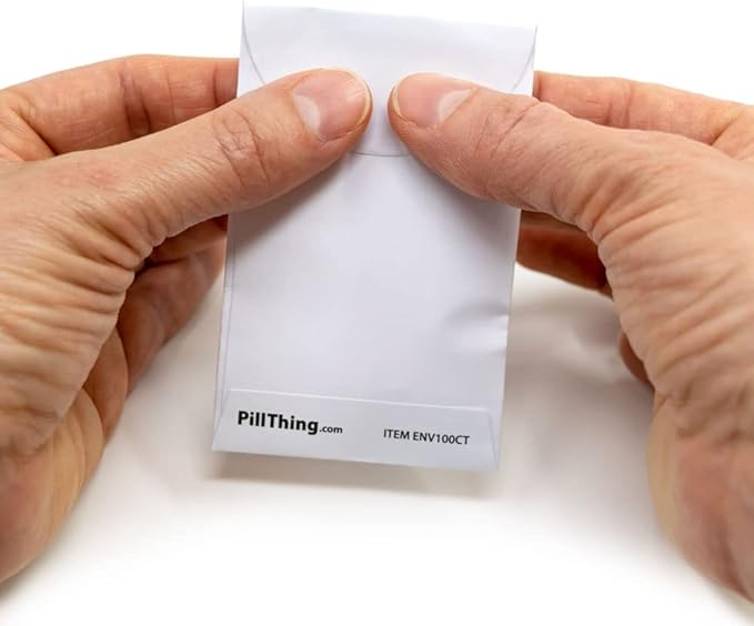 Peel and Seal Printed Pill Envelopes, 3.5" x 2.5", Easy-to-Fill Design, Secure Resealable Closure, Fits Various Medication Sizes (White/Blue, 200 Pack)