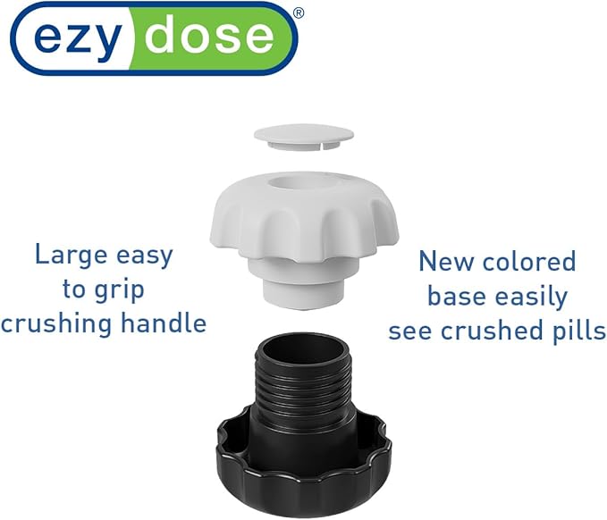 EZY DOSE Crush Pill, Vitamins, Tablets, Crusher and Grinder with Storage Compartment, Kids, Pets, Elderly, Effortlessly Crushes Medications into Fine Powder, Easy-to-Use Design, Black, BPA Free