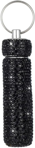 Bling Rhinestone Pill Case Portable Waterproof Pocket Pill Holder Bottle Storage with Keychain for Travel, Outdoor, Camping (black)
