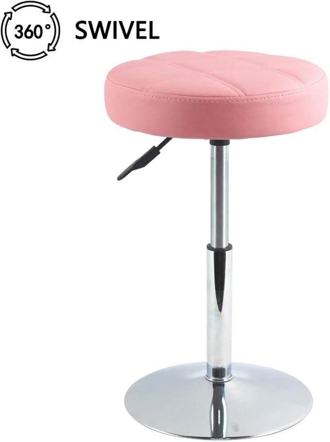FURWOO Adjustable Pink Short Round Shop Stool, Padded Spa Stool, Ideal for Salon, Manicure, Small