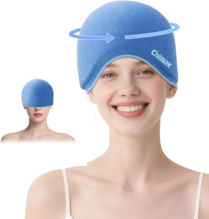 Migraine Relief Cap,Full Head Ice Hat Hot & Cold Gel Compress Pack with Face and Eye Mask,Headache Ice Pack Head Wrap for Hangover, Fever, Puffy Eyes,Tension, Sinus, Stress Relief (Blue)