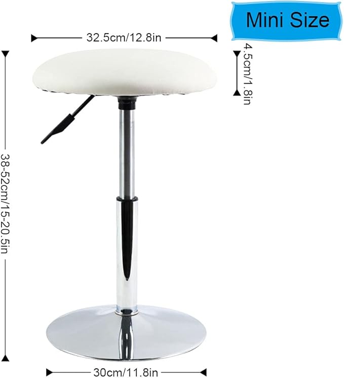 FURWOO Round Vanity Chair Height Adjustable Mini Bar Stool for Salon Spa Small White PU Leather