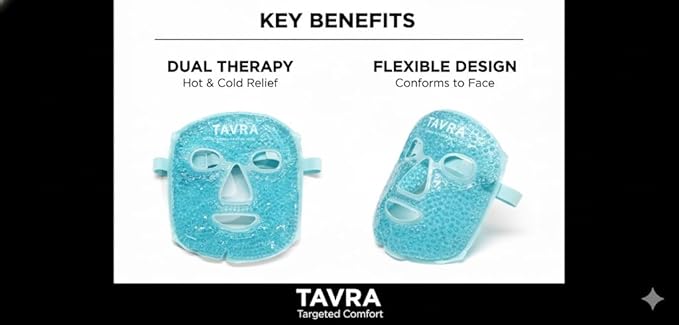 Full Face Gel Mask for Hot & Cold Therapy, Reusable Cooling Bead Mask for Puffiness, Headaches, Facial Relief (Aqua Blue)
